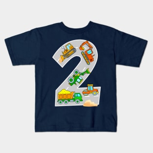 Toddler Boy 2nd Birthday Construction Excavator Dump Truck Bulldozer Kids T-Shirt